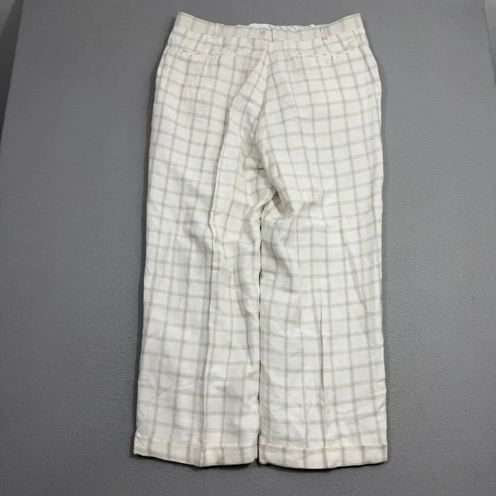 Vintage Phat Farm Baggy Trousers 42 (Fits 40x30) White Brown Plaid Loose y2k